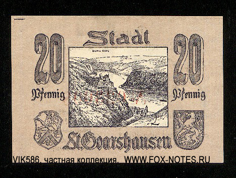 Gutschein der Stadt Sankt Goarshausen. 20 Pfennig 1920.