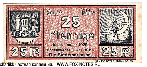 Sparkasse der Stadt Bodenwerder 25 Pfennig 1920