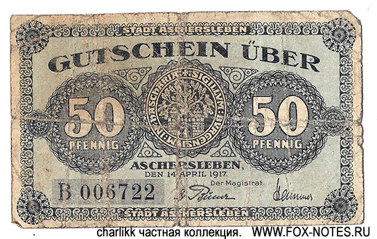 Stadt Aschersleben 50 Pfennig 1917