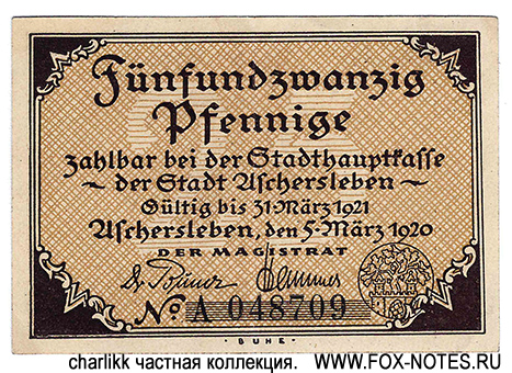 Stadt Aschersleben 25 Pfennig 1920