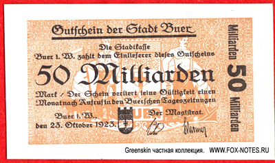Gutschein der Stadt Buer. 23. Oktober 1923