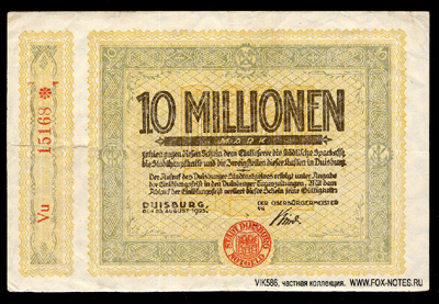 Stadt Duisburg 10 Millionen Mark 1923