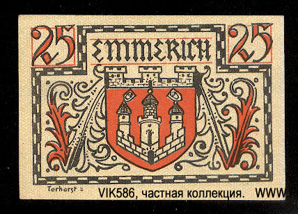 Gutschein der Stadt Emmerich. 25 Pfennig. 1. Dezember 1920.