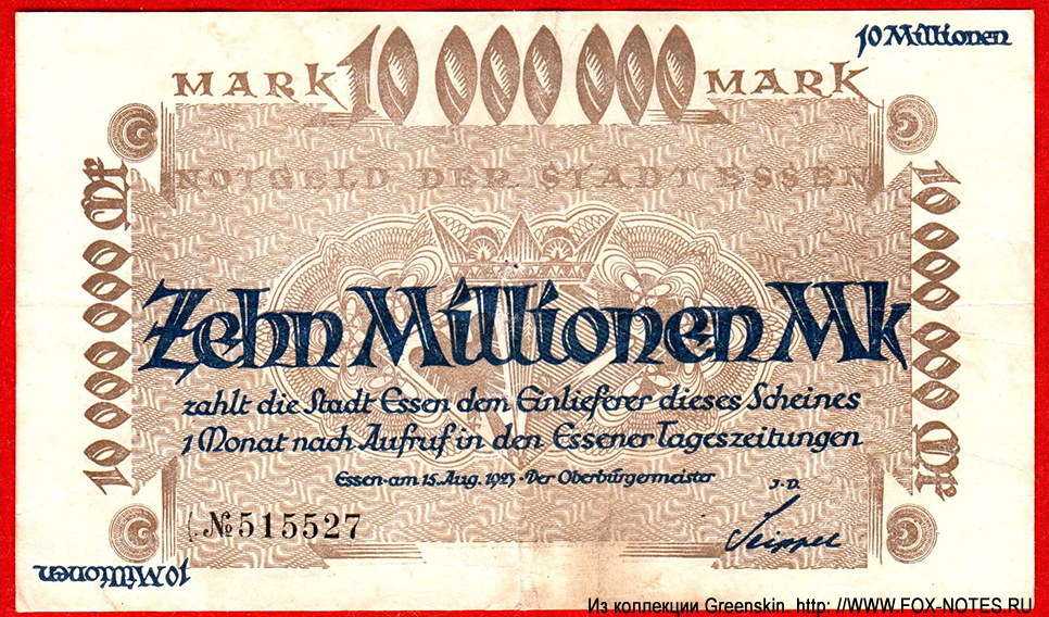 Notgeld der Stadt Essen 10 Millionen Mark 1923