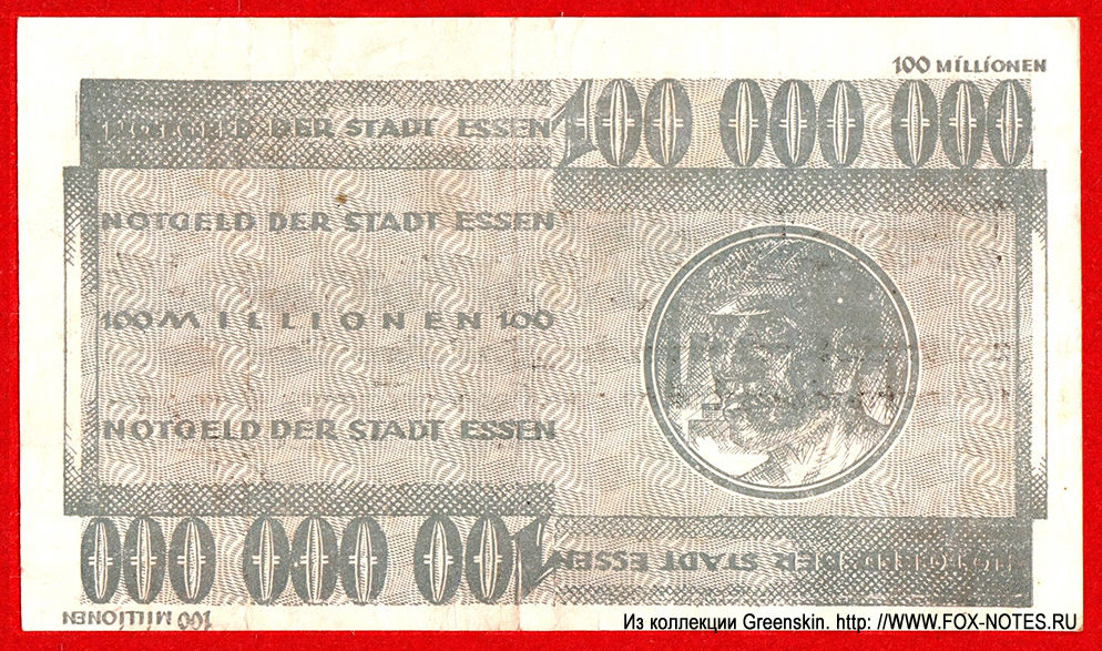 Notgeld der Stadt Essen 100 Millionen Mark 1923