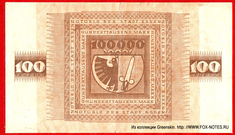 Notgeld der Stadt Essen 100000 Mark 1923