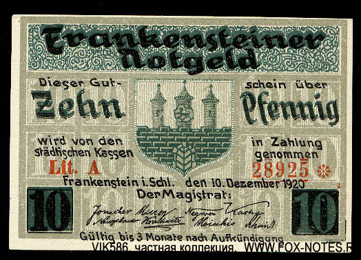 Stadt Frankenstein in Schlesien 10 Pfennig 1920