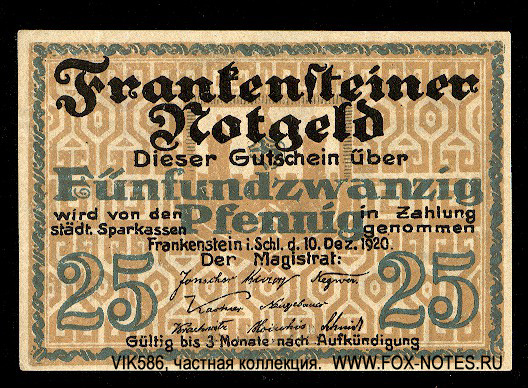 Stadt Frankenstein in Schlesien 25 Pfennig 1920