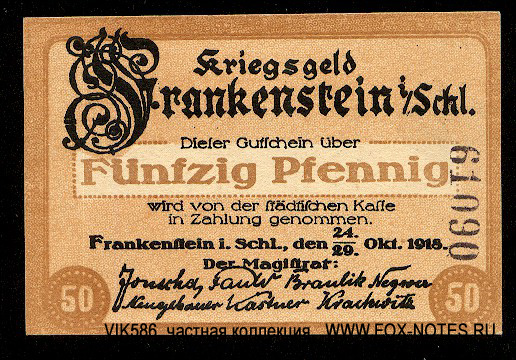 Stadt Frankenstein in Schlesien 50 Pfennig 1918
