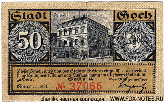 Stadt Goch 50 Pfennig 1921 Serie A