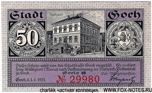 Stadt Goch 50 Pfennig 1921 Serie B
