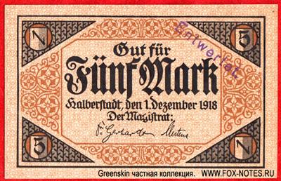 Stadt Halberstadt 5 Mark 1918