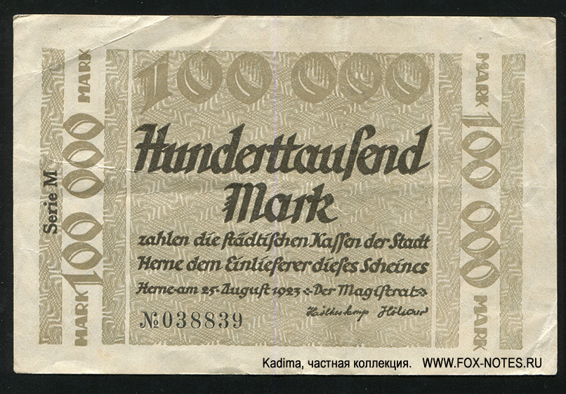 Stadt Herne 100000 Mark 1923