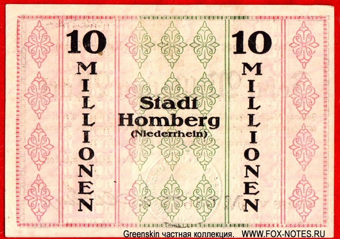 Stadt Homberg am Niederrhein 10 Millionen Mark 1923