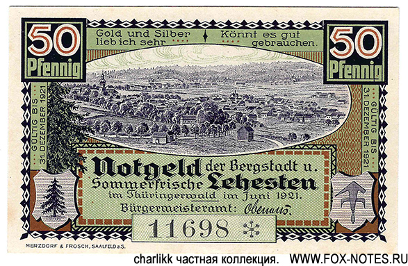Stadt Lehesten i Thüri. 50 Pfennig 1921