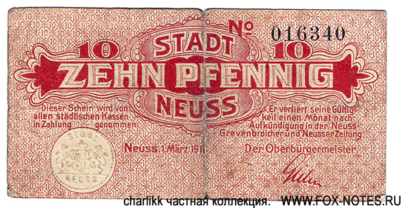 Stadt Neuss 10 Pfennig 1918