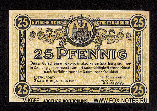 Stadt Saarburg 25 Pfennig 1920