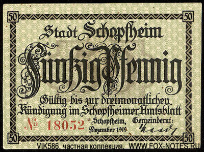 Stadt Schopfheim 50 pfennig 1919