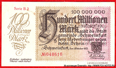 Stadt Schweinfurt 100 Millionen Mark 1923