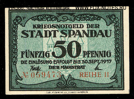 Stadt Spandau Kriegsnotgeld. 50 Pfennig. ND - 31.3.1919