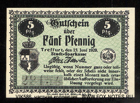 Stadt-Sparkasse Treffurt 5 Pfennig 1920