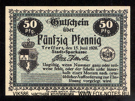 Stadt-Sparkasse Treffurt 50 Pfennig 1920