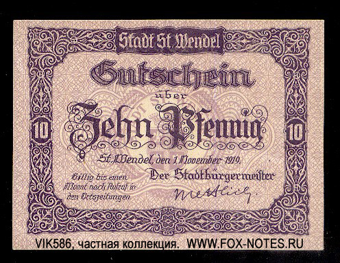 Stadt St. Wendel 10 Pfennig 1919