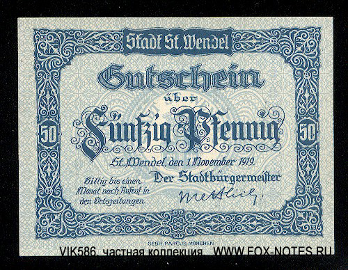 Stadt St. Wendel 50 Pfennig 1919