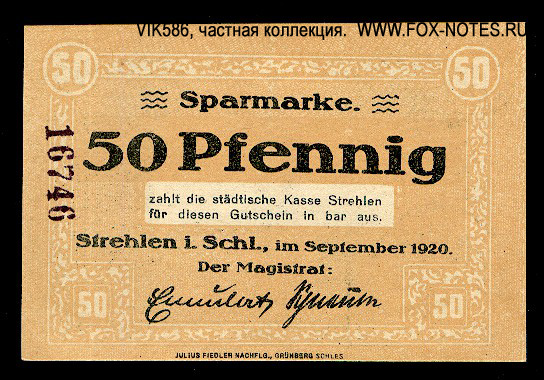 Stadt Strehlen 50 pfennig 1920