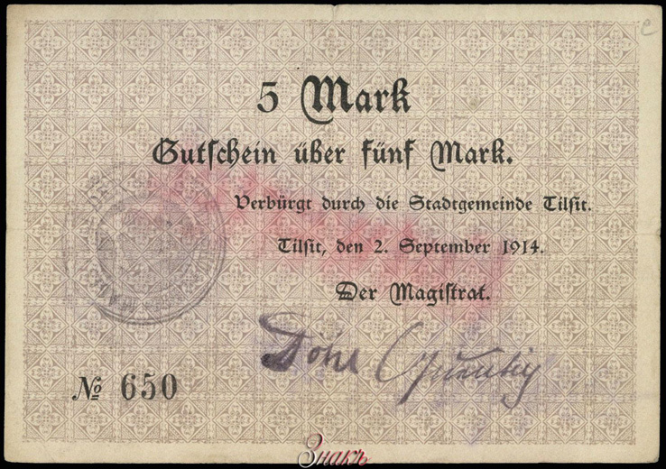 Stadt Tilsit. 5 Mark. 1914