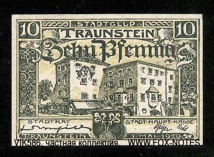 Notgeld-kassenschein der Stadt Traunstein. 10 Pfennig. 1. Mai 1920.