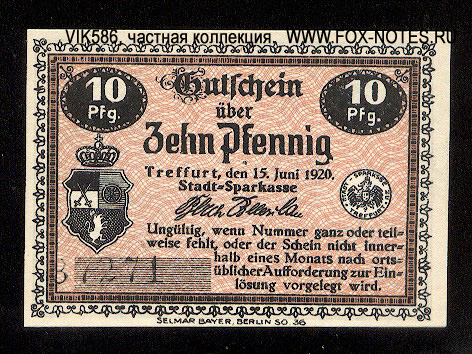 Stadt-Sparkasse Treffurt 10 Pfennig 1920