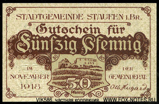 Stadtgemeinde Staufen im Breisgau 50 Pfennig 1918