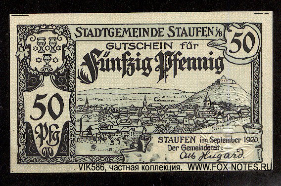 Stadtgemeinde Staufen im Breisgau 50 Pfennig 1920