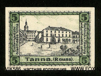 Stadtgemeinde Tanna (Reuss) 5 pfennig 1920