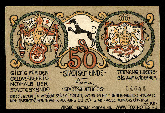 Stadtgemeinde Tettnang 50 pfennig 1918