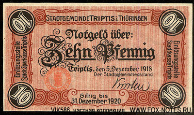 Stadtgemeinde Triptis 10 Pfennig 1918