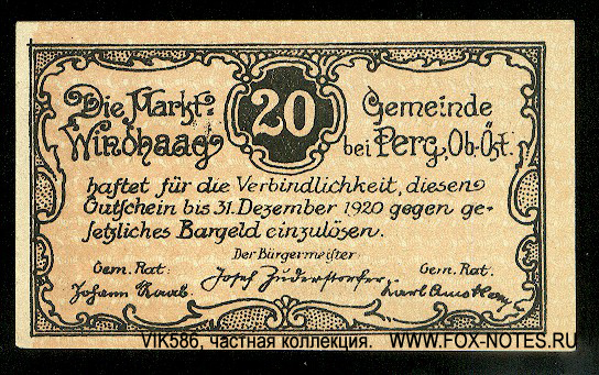 Stadtgemeinde Windhaag bei Perg 20 Heller 1920