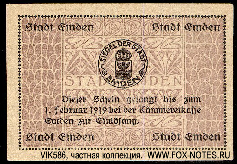 Stadtkasse Emden 5 Mark 1918 notgeld