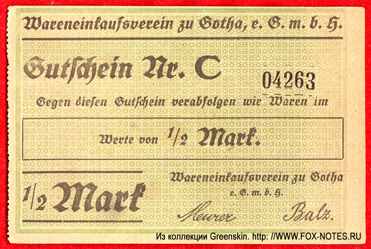 Wareneinkaufsverein zu Gotha e.G.m.b.H. 1/2 Mark