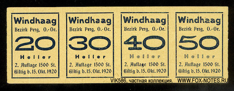 Windhaag Bezirk Perg. O.-Oe. 20, 30, 40, 50 Heller 1920