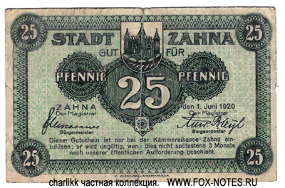 Stadt Zahna 25 Pfennig 1920