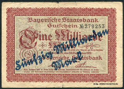Bayerische Staatsbank 50 milliarden Mark 1923