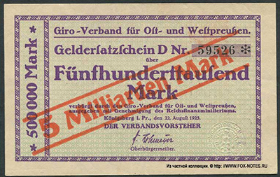 Giroverband für Ost- und Westpreußen, Königsberg i. Pr. 5 Milliarden Mark 1923