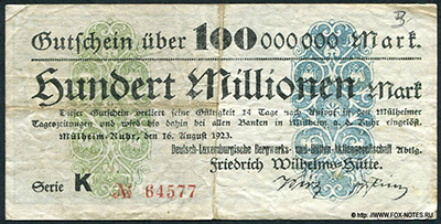 Deutsch-Luxemburgische Bergwerks-und Hütten-Aktiengesellschaft 100 Millionen Mark 1923