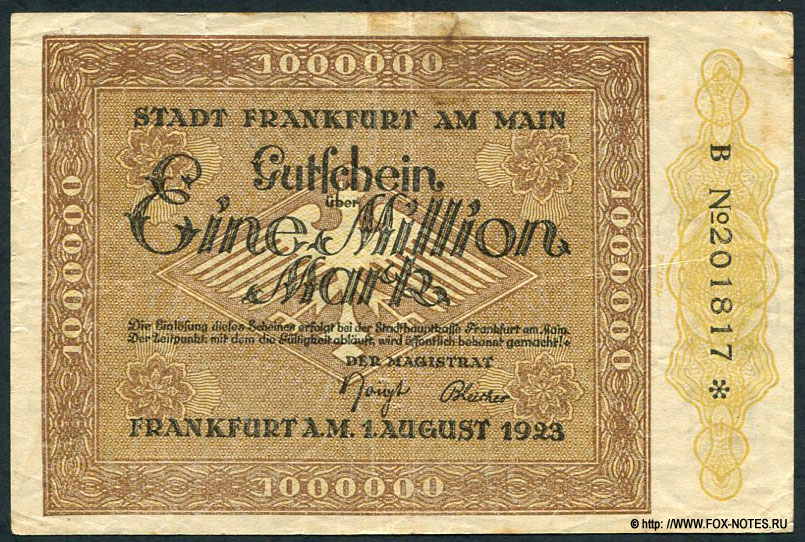Stadt Frankfurt a/M. 1000000 Mark 1923