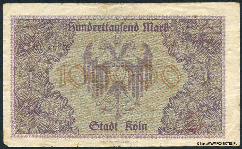 Stadt Köln 100000 Mark 1923