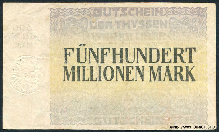 August Thyssen-Hütte, Gewerkschaften Friedrich Thyssen, Lohberg. 500 Millionen Mark 1923