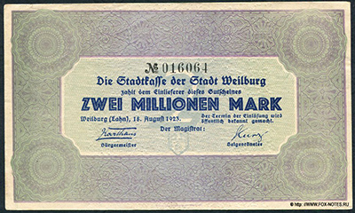 Stadt Weilburg a.d. Lahn 2 Millionen Mark 1923