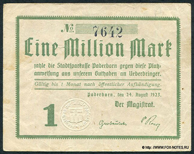 Stadt Paderborn 1 Million Mark 1923